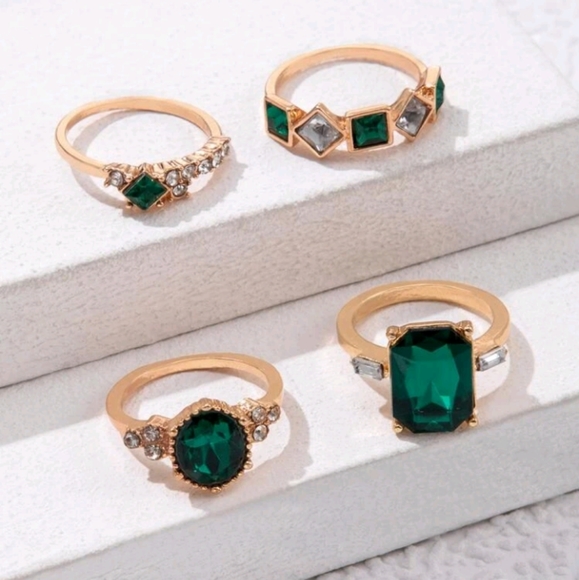 4pcs/set Simple Alloy & Rhinestone Geometric Rings For Women, Dating Gift - Picture 9 of 9